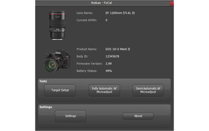 AF Microadjustment Test Selection Window
